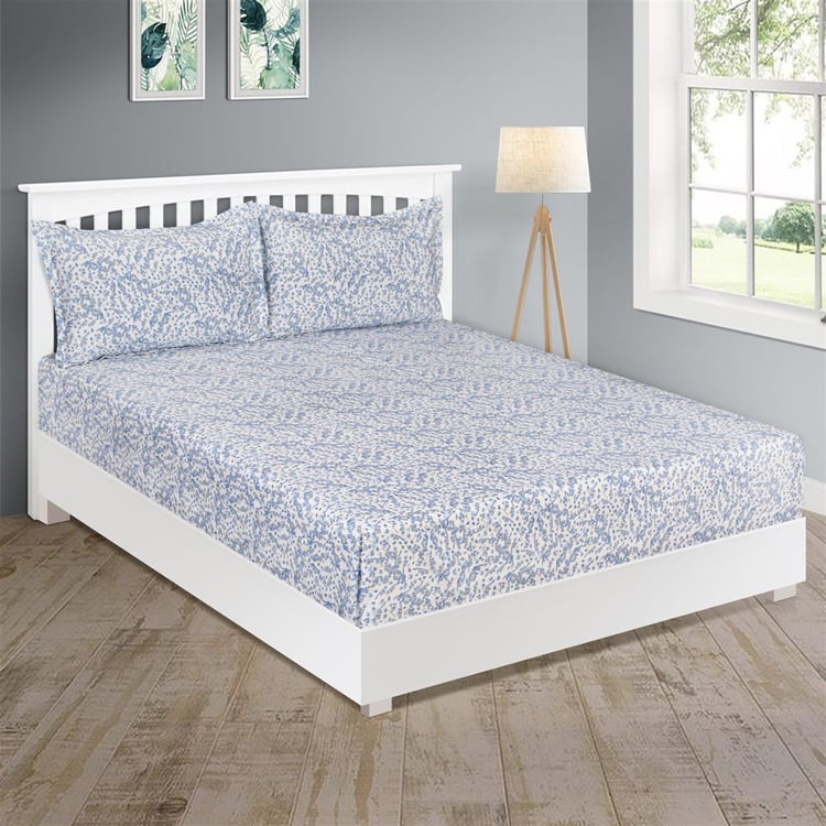 SWAYAM Pastel Vogue - Blue Floral Printed Double Bedsheet Set-3Pcs