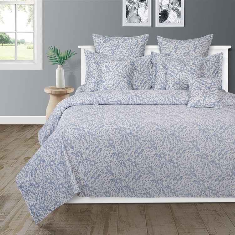 SWAYAM Pastel Vogue - Blue Floral Printed Double Bedsheet Set-3Pcs