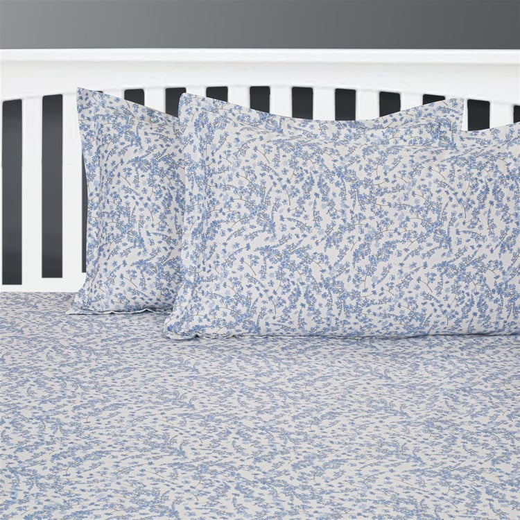 SWAYAM Pastel Vogue - Blue Floral Printed Double Bedsheet Set-3Pcs