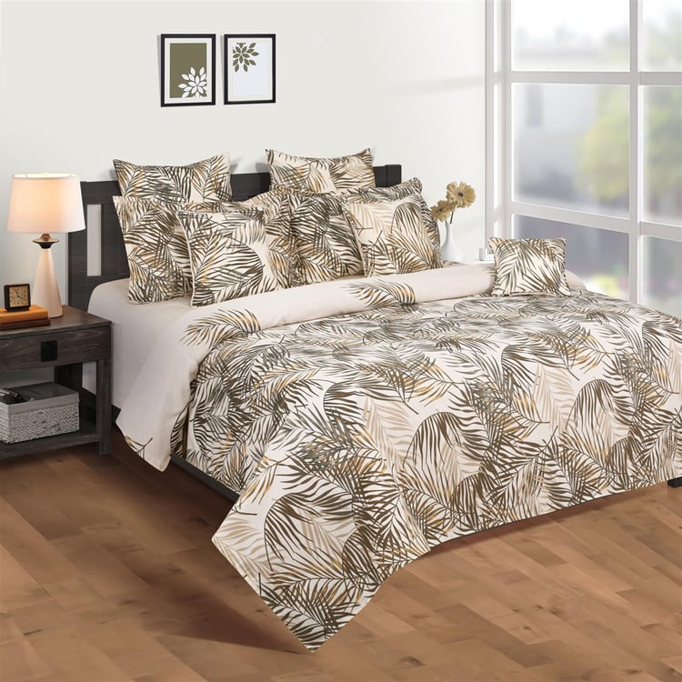 SWAYAM Sparkle-White Floral Printed Cotton Double Bedsheet Set-3Pcs