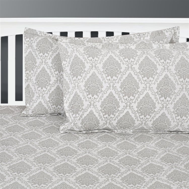 SWAYAM Pastel Vogue-Grey Ethnic Printed Cotton Double Bedsheet Set-3Pcs