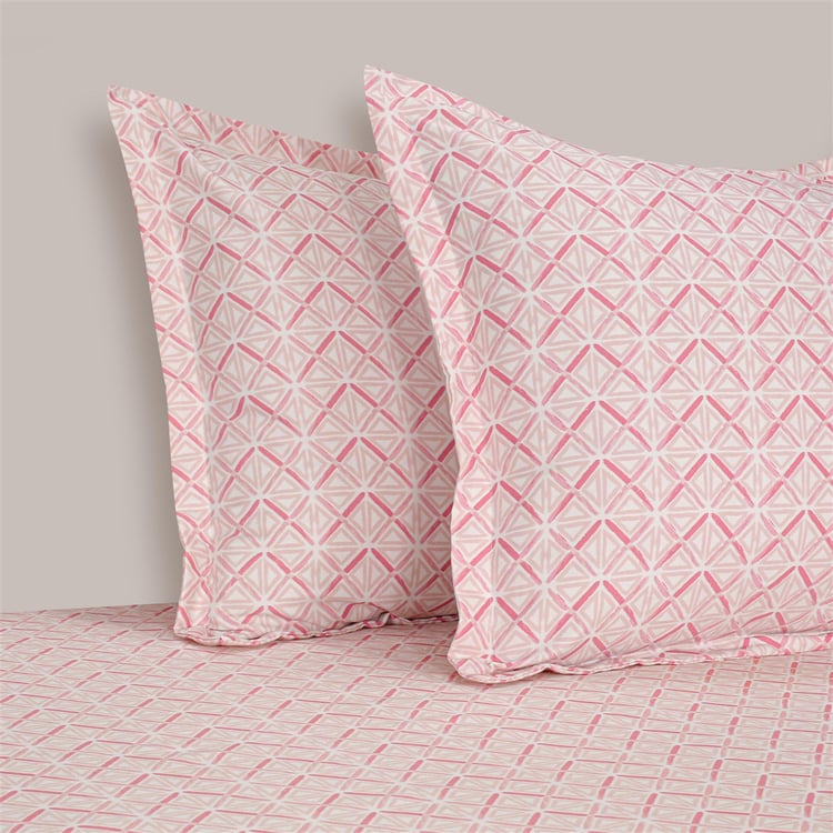 SWAYAM Pastel Vogue-Pink Printed Cotton Double Bedsheet Set-3Pcs