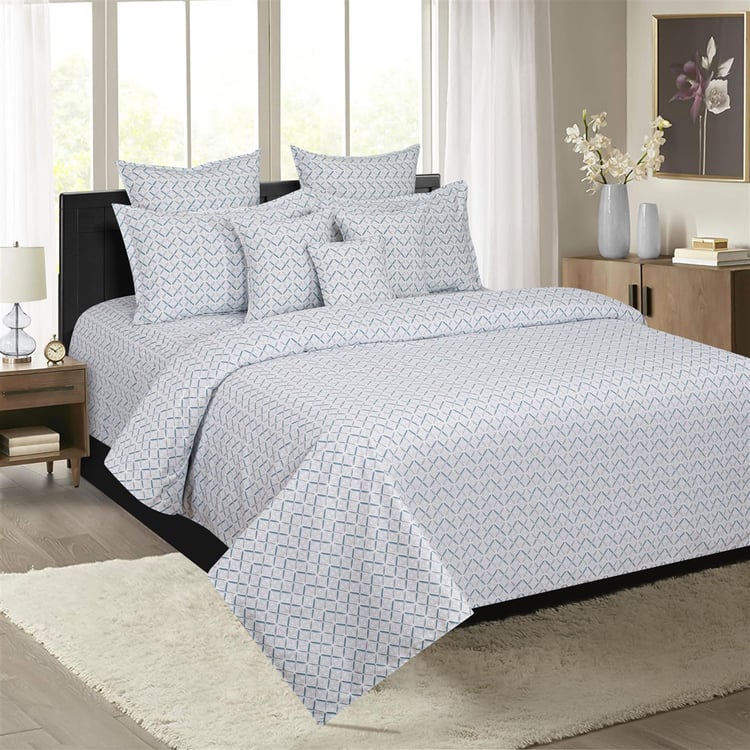 SWAYAM Pastel Vogue Blue Printed Extra Large Cotton Double Bedsheet Set- 274 x 274 cm - 3 Pcs