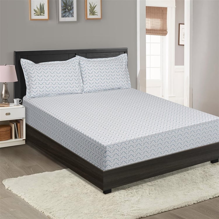 SWAYAM Pastel Vogue Blue Printed Extra Large Cotton Double Bedsheet Set- 274 x 274 cm - 3 Pcs