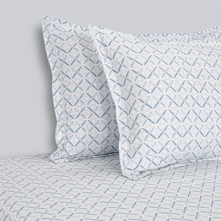 SWAYAM Pastel Vogue Blue Printed Extra Large Cotton Double Bedsheet Set- 274 x 274 cm - 3 Pcs