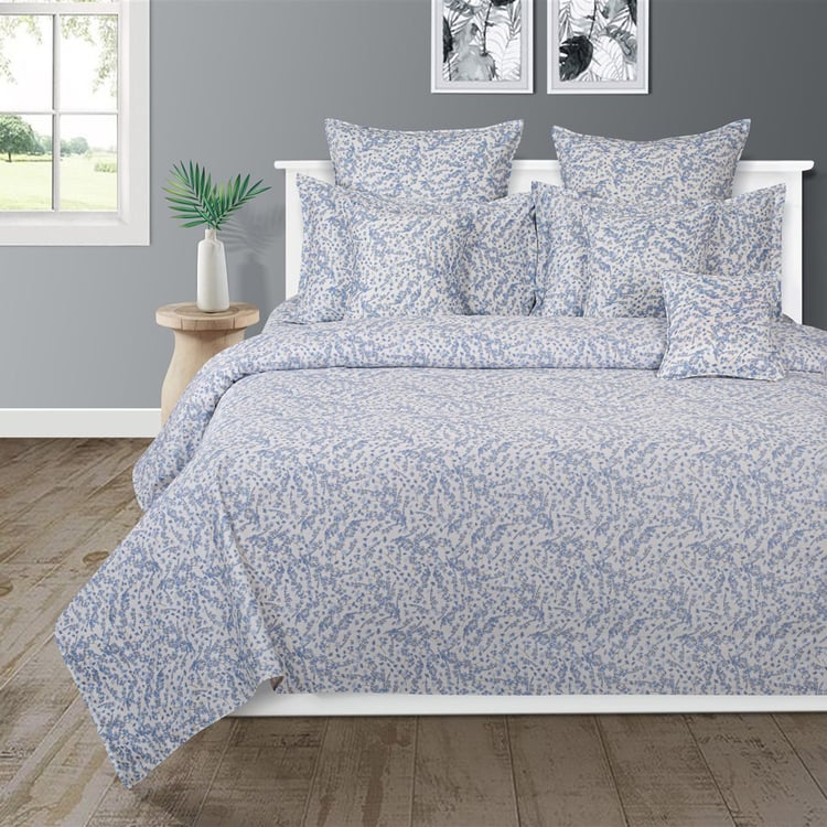 SWAYAM Pastel Vogue-Blue Floral Printed Double XL Bedsheet Set-3Pcs