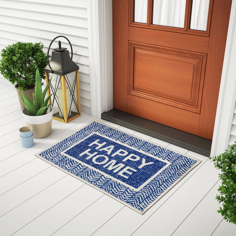 SPACES Unwinders Blue Textured Foot Mat - 38x57cm