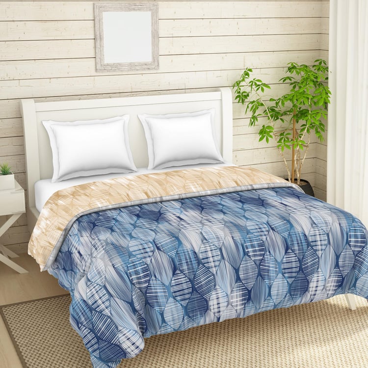 SPACES Essentials Blue Printed Cotton Double Bed Quilt - 224x270cm