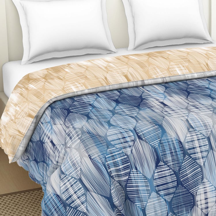 SPACES Essentials Blue Printed Cotton Double Bed Quilt - 224x270cm