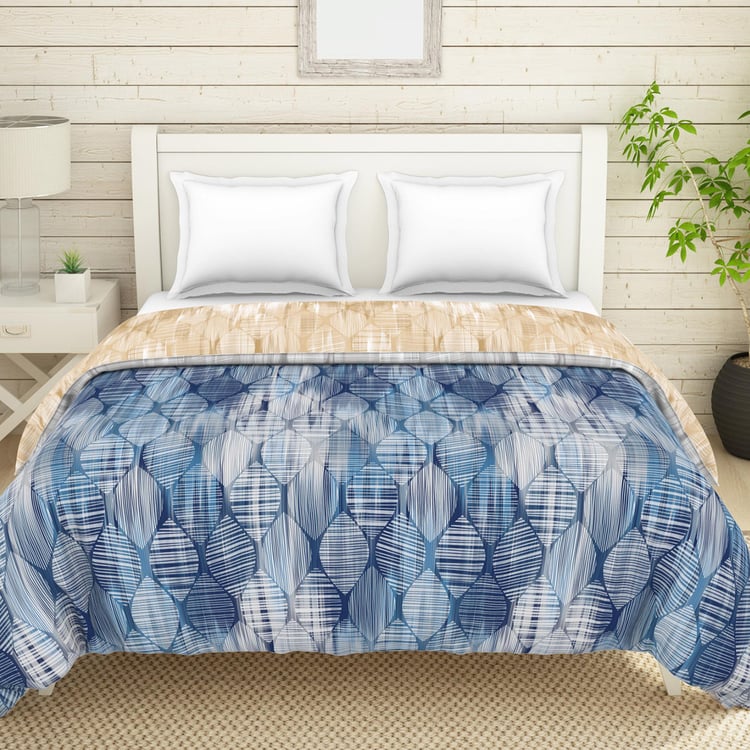 SPACES Essentials Blue Printed Cotton Double Bed Quilt - 224x270cm
