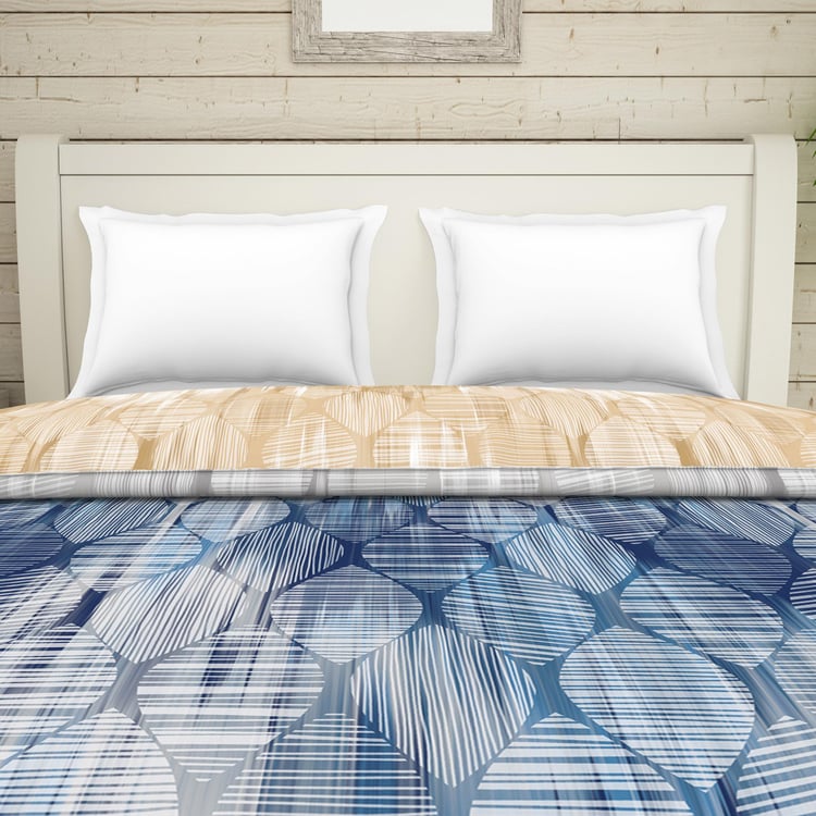 SPACES Essentials Blue Printed Cotton Double Bed Quilt - 224x270cm