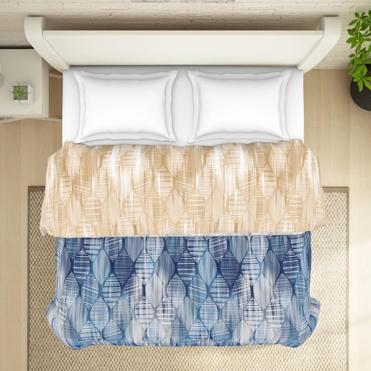 SPACES Essentials Blue Printed Cotton Double Bed Quilt - 224x270cm