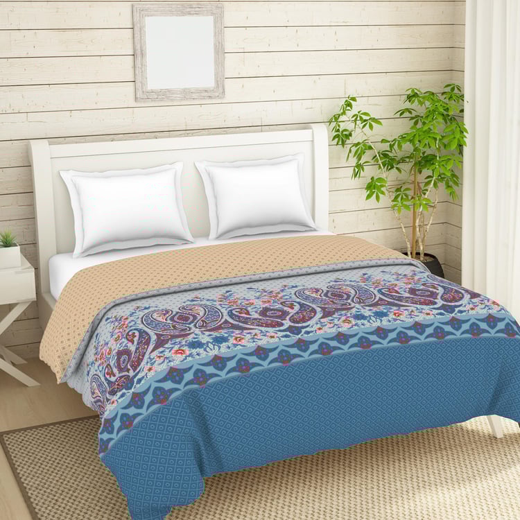 SPACES Essentials Blue Printed Cotton Double Quilt - 224x270cm