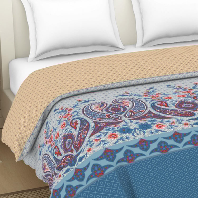 SPACES Essentials Blue Printed Cotton Double Quilt - 224x270cm