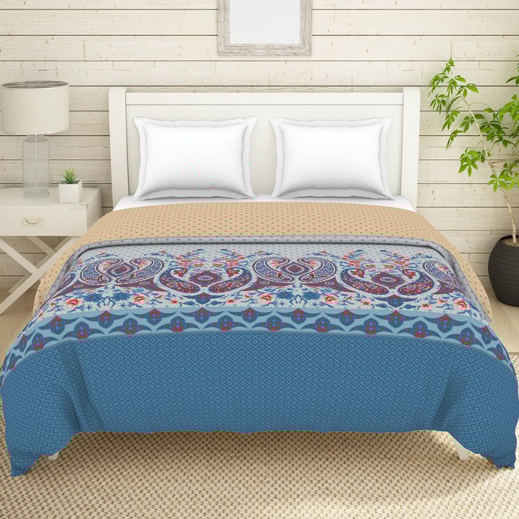 SPACES Essentials Blue Printed Cotton Double Quilt - 224x270cm