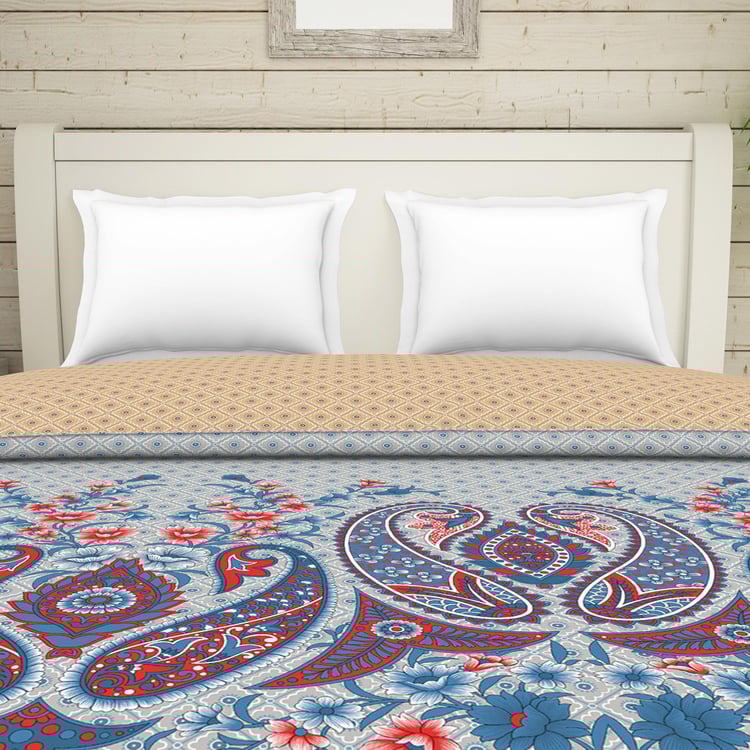 SPACES Essentials Blue Printed Cotton Double Quilt - 224x270cm