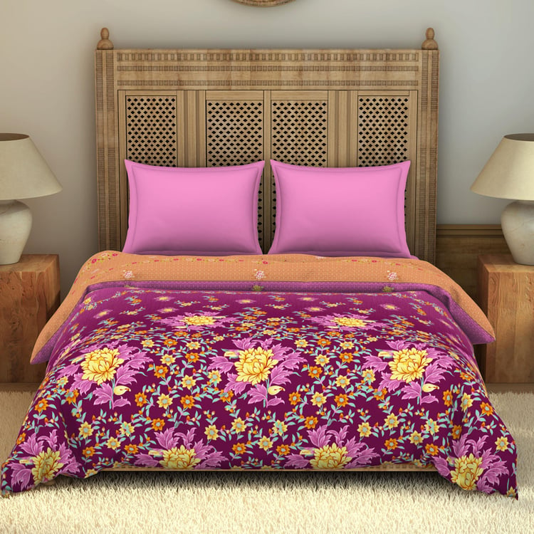 SPACES Niyama Blue Printed Double Bed Quilt - 224x270cm