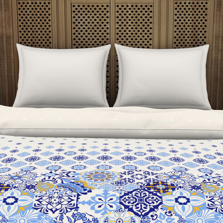 Spaces Rangana Rotary Anish Blue Printed Cotton Double Quilt - 150Gsm