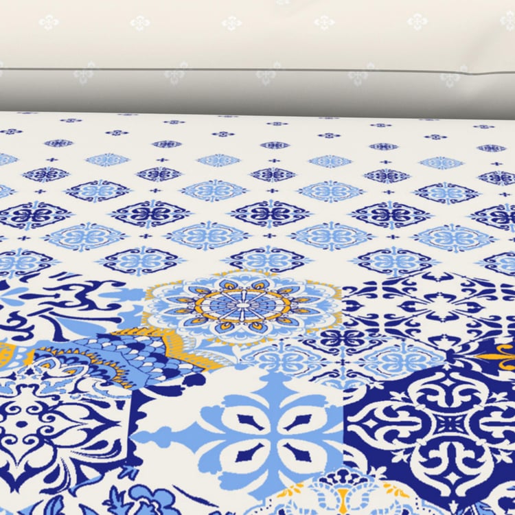 Spaces Rangana Rotary Anish Blue Printed Cotton Double Quilt - 150Gsm