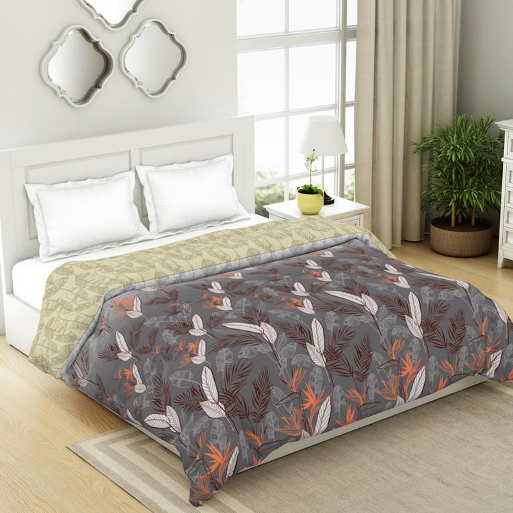 SPACES Occasions Grey Floral Printed Cotton Double Bed Quilt - 224x270cm