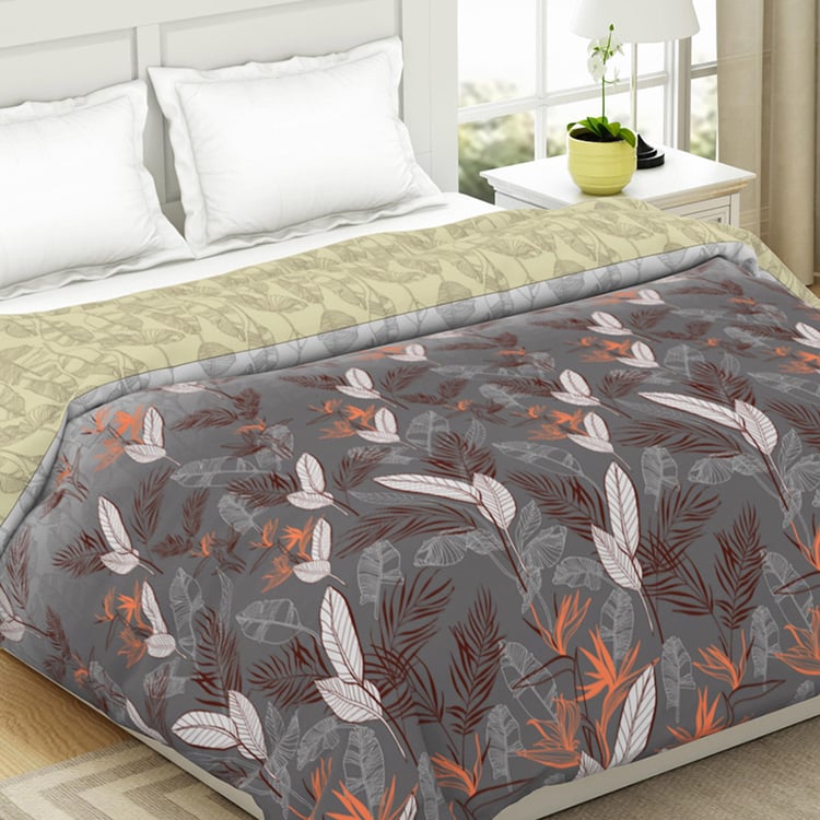 SPACES Occasions Grey Floral Printed Cotton Double Bed Quilt - 224x270cm