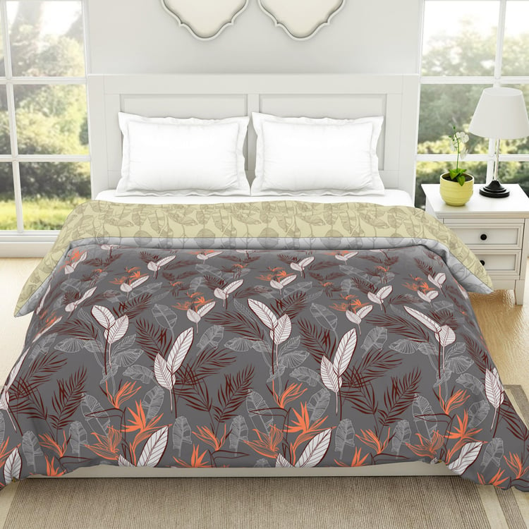 SPACES Occasions Grey Floral Printed Cotton Double Bed Quilt - 224x270cm