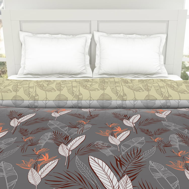 SPACES Occasions Grey Floral Printed Cotton Double Bed Quilt - 224x270cm