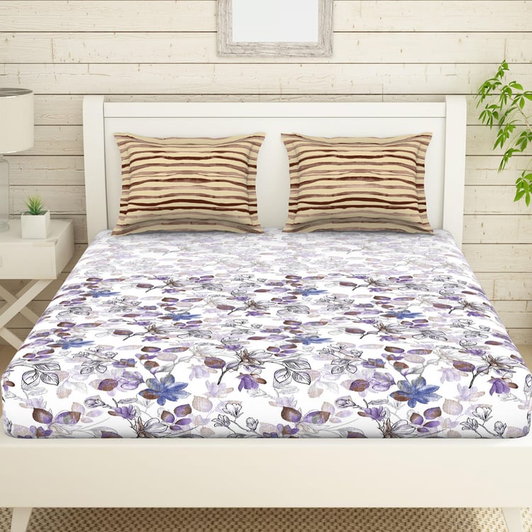 SPACES Air Purifying Bonica Cotton Printed 3Pcs Queen Bedsheet Set