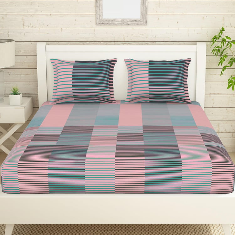 SPACES Air Purifying Geostance Printed Cotton 144TC 3Pcs King Fitted Sheet Set