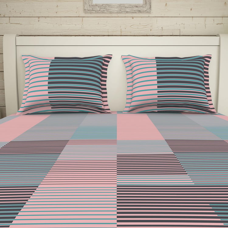 SPACES Air Purifying Geostance Printed Cotton 144TC 3Pcs King Fitted Sheet Set