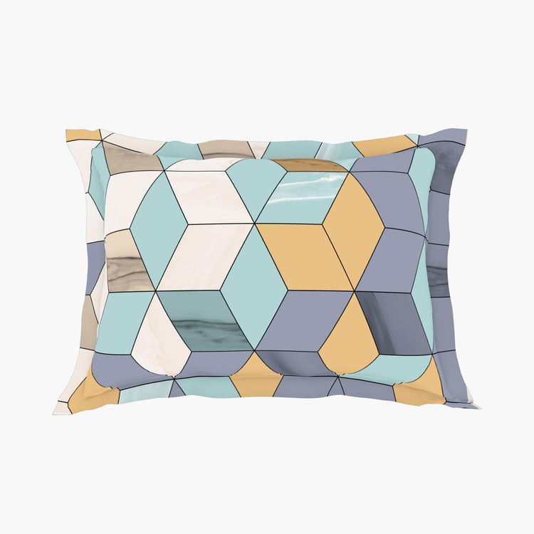 SPACES Essentials Multicolour Geometric-Print Cotton Super King Double Bedsheet Set - 274x274cm - 3Pcs