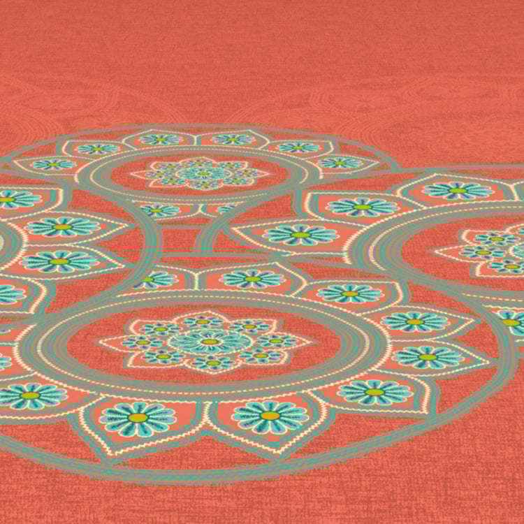 SPACES Padmapriya Red Printed Cotton King Bedsheet Set - 274x274cm - 3Pcs