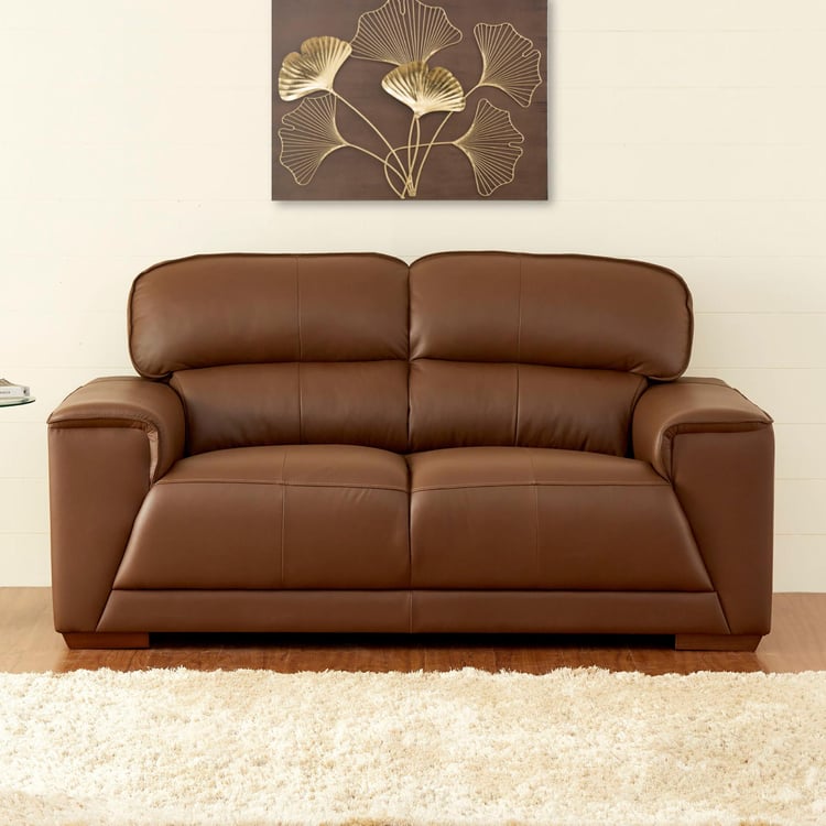 Valencia Half Leather 2-Seater Sofa - Brown