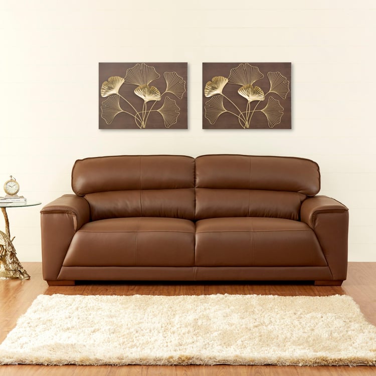 Valencia Half Leather 3-Seater Sofa - Brown