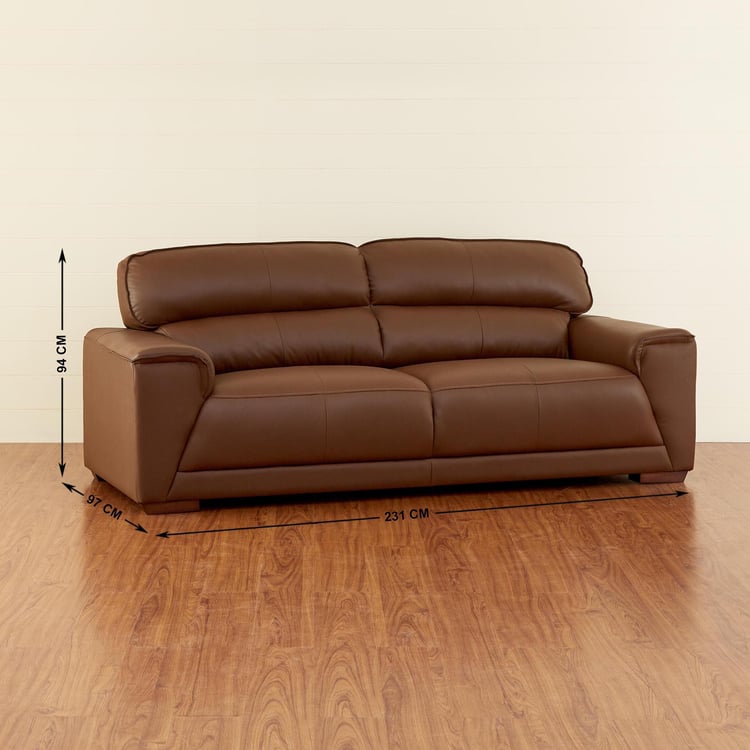 Valencia Half Leather 3-Seater Sofa - Brown