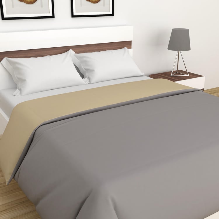 Leisure Grey And Beige Solid Double Bed Reversible Quilt - 250GSM