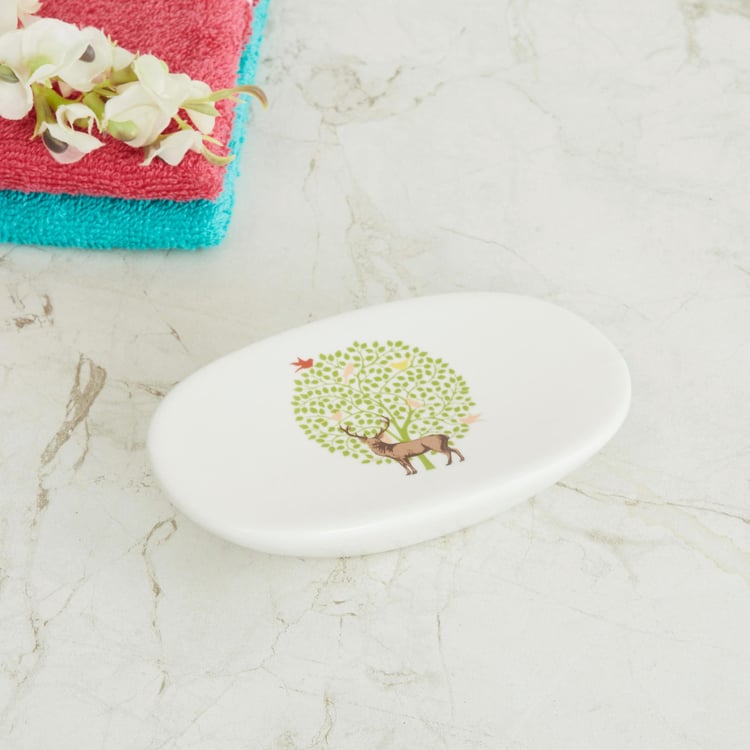 Medley BN Bay Tree White Printed Oval Ceramic Soap Dish