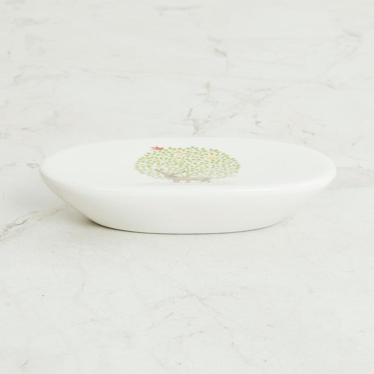 Medley BN Bay Tree White Printed Oval Ceramic Soap Dish