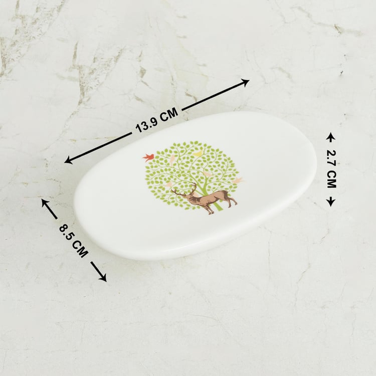 Medley BN Bay Tree White Printed Oval Ceramic Soap Dish