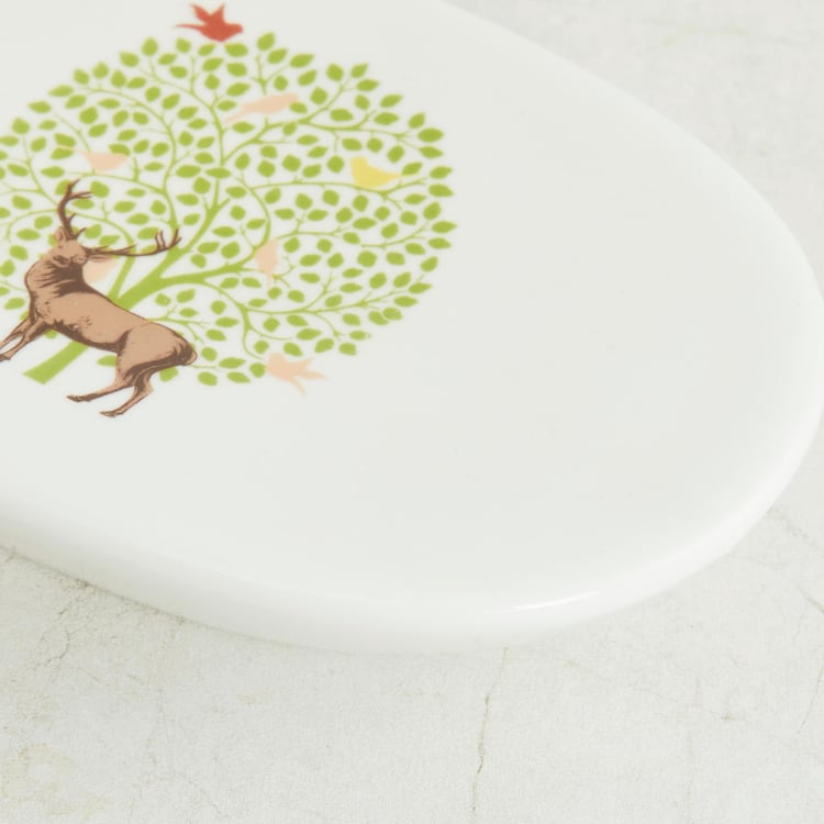 Medley BN Bay Tree White Printed Oval Ceramic Soap Dish