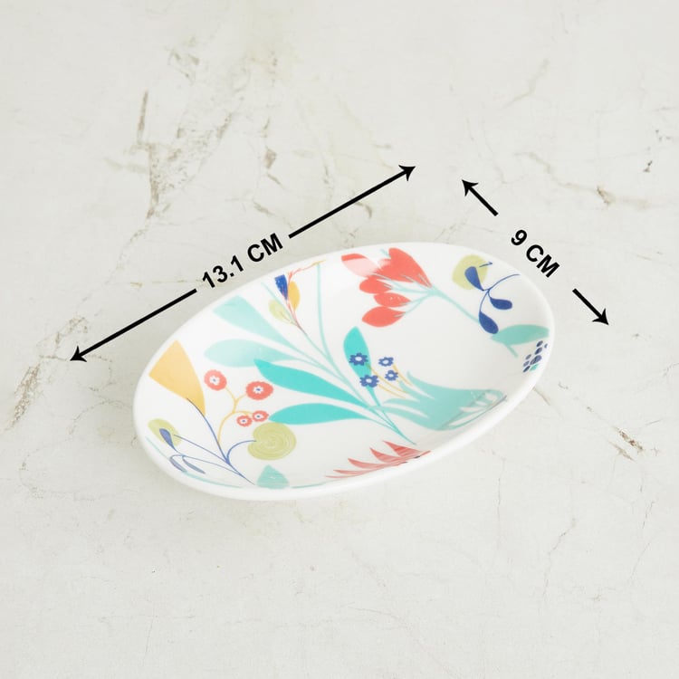 Medley BR Florence White Printed Oval Ceramic Soap Dish