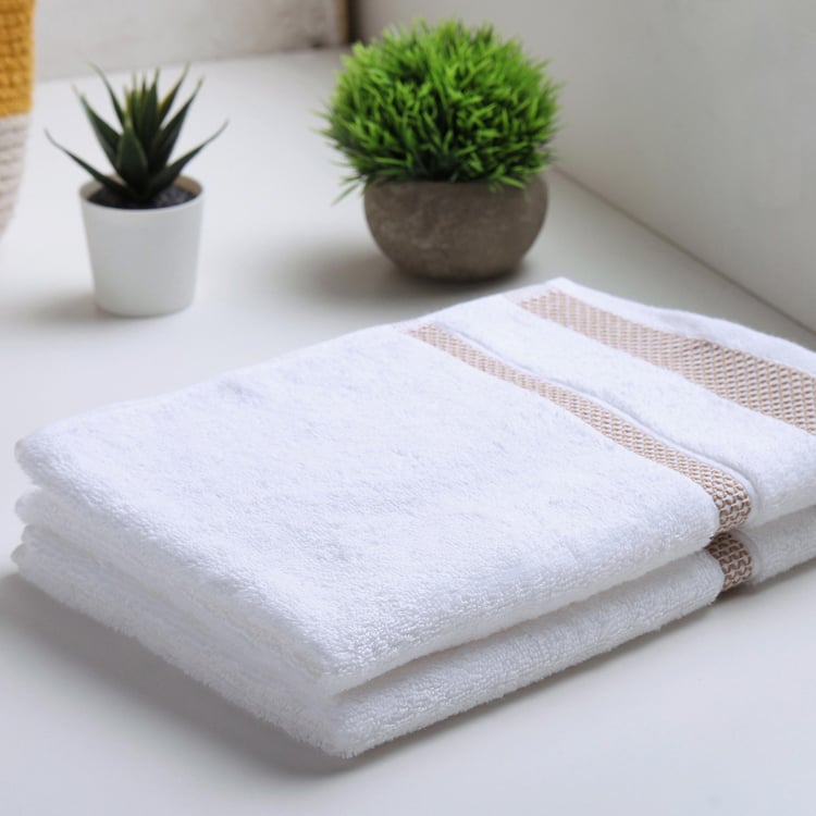 SPACES Hygro White Textured Cotton Hand Towel - 40x60cm - Set of 2