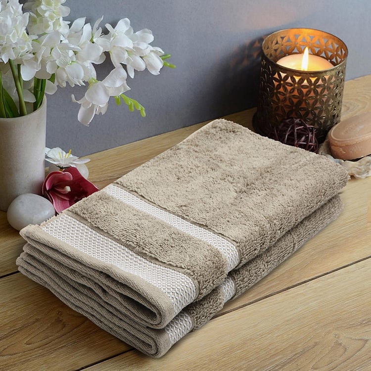 SPACES Hygro Brown Textured Cotton Hand Towel - 40x60cm - Set of 2