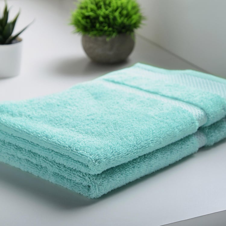 SPACES Hygro Blue Textured Cotton Hand Towel - 40x60cm - Set of 2