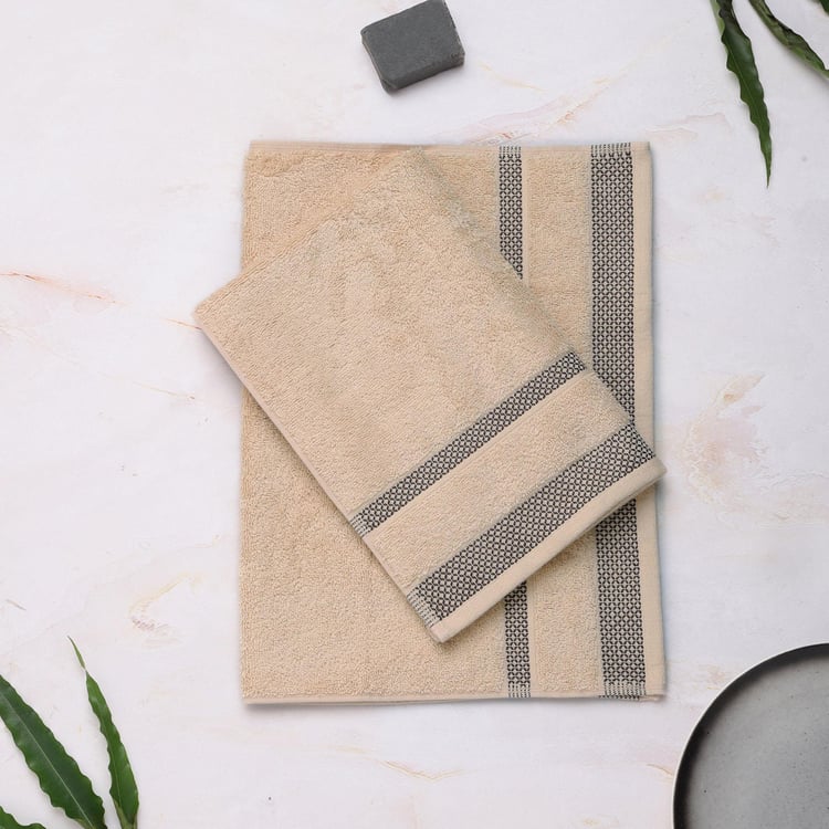 SPACES Hygro Beige Textured Cotton Hand Towel - 40x60cm - Set of 2