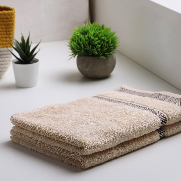 SPACES Hygro Beige Textured Cotton Hand Towel - 40x60cm - Set of 2