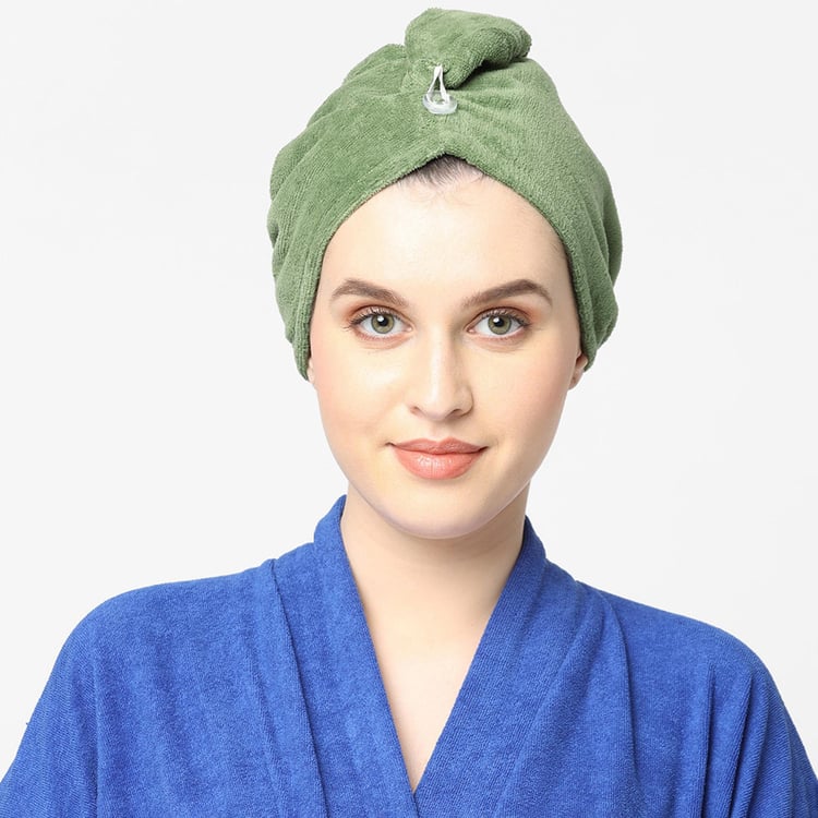 SPACES Exotica Cotton Turbie Towel, Dark Green- 25x64cm