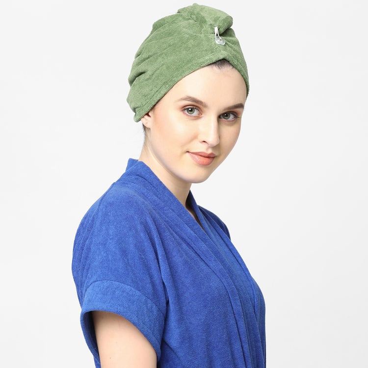 SPACES Exotica Cotton Turbie Towel, Dark Green- 25x64cm