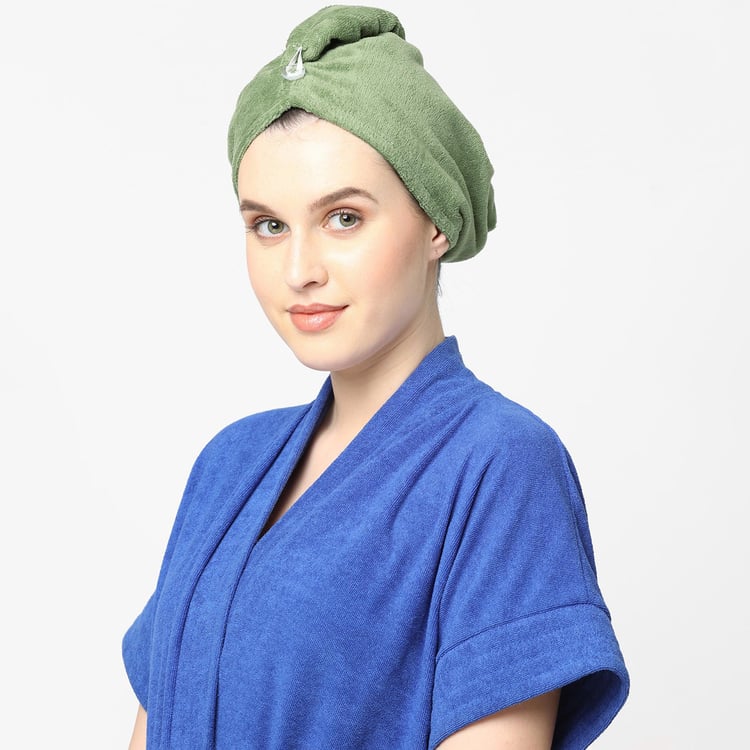 SPACES Exotica Cotton Turbie Towel, Dark Green- 25x64cm