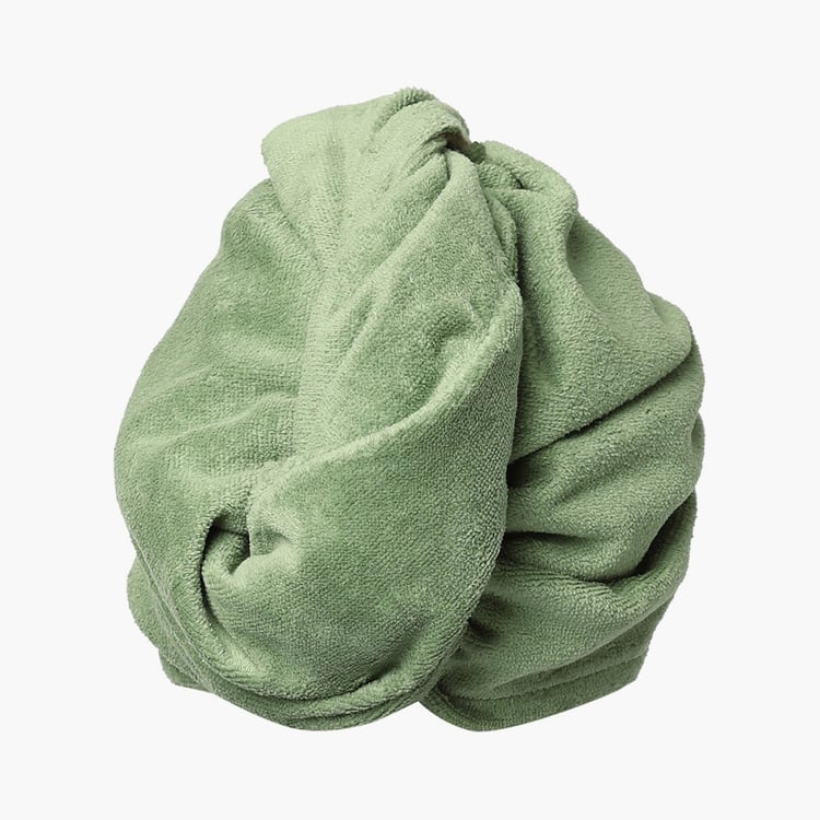 SPACES Exotica Cotton Turbie Towel, Dark Green- 25x64cm
